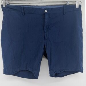 Polo Ralph Lauren Shorts Mens 42 Navy Blue Seersucker Stretch Straight Fit Flat